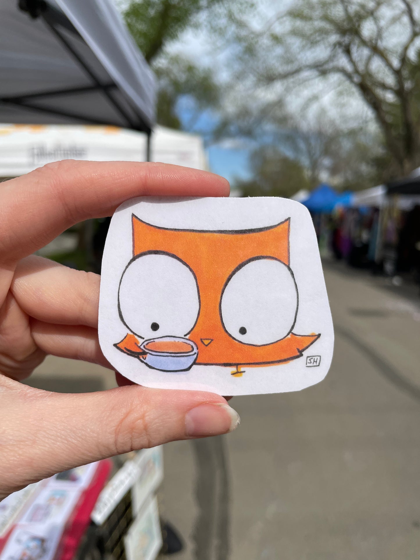Sticker: Owl with a coffee cup